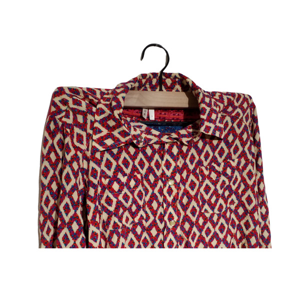 Roper Diamond Print Snap Front Top Boho Contrast Trim Small - Picture 2 of 6